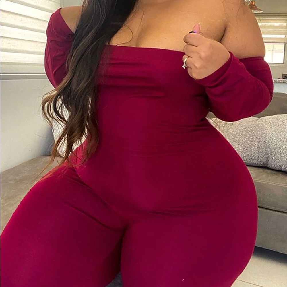 Soothe Off Shoulder Jumpsuit- Burgundy (LARGE)